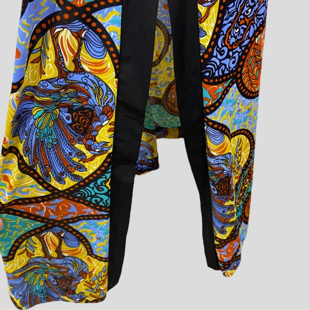 Vintage 70s Lorraine Multicolor Rooster Print Maxi Loungewear Dress